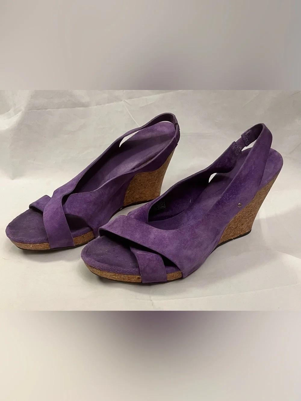 UGG Purple Suede Cork Wedge Sandals 8